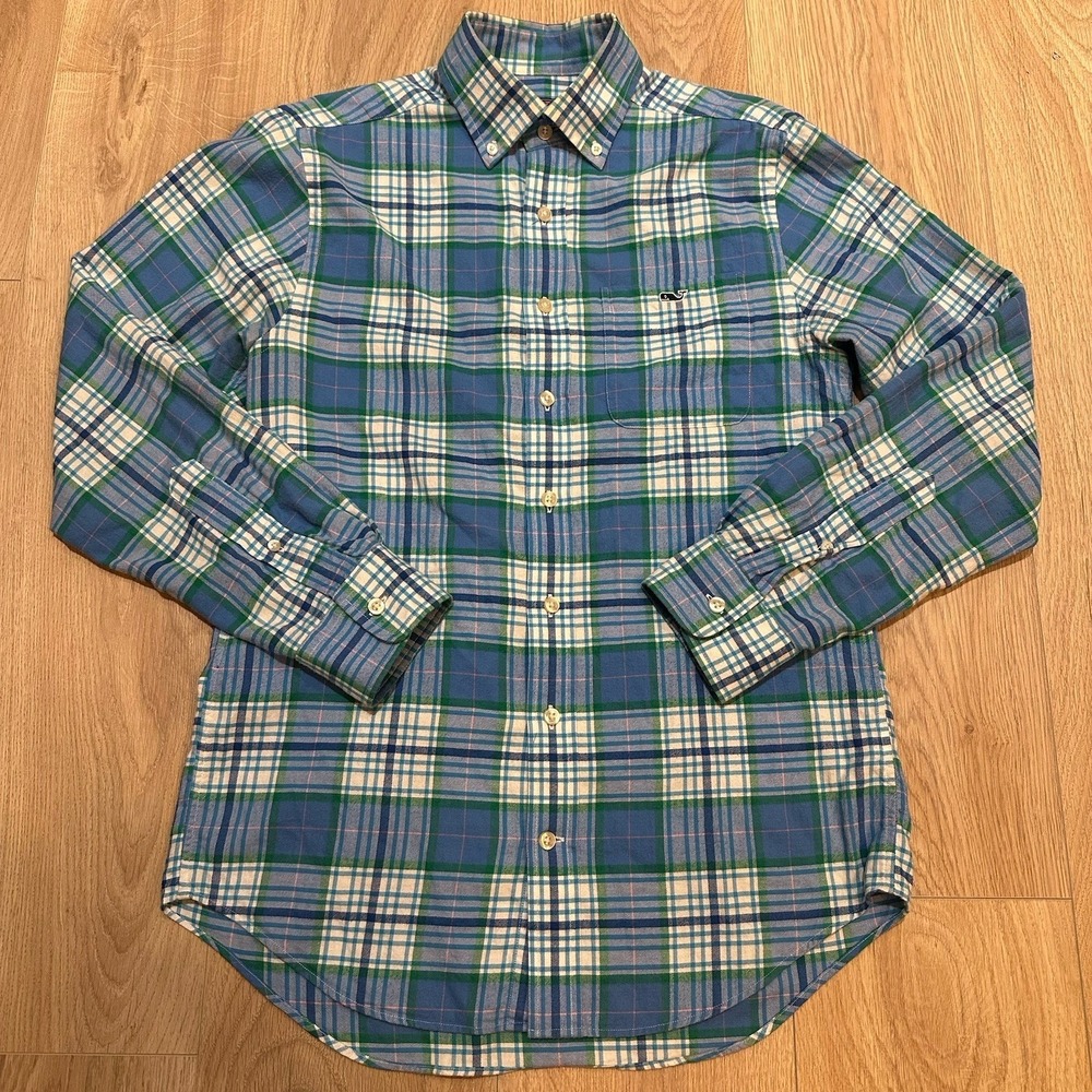 Vineyard Vines Shirt Mens Small Blue Plaid Slim Fit Tucker Button Down Flannel